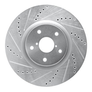 Subaru Impreza Brake Rotor (1) - Front Left - R1 Concepts - Drilled & Slotted - Silver - `05-`20